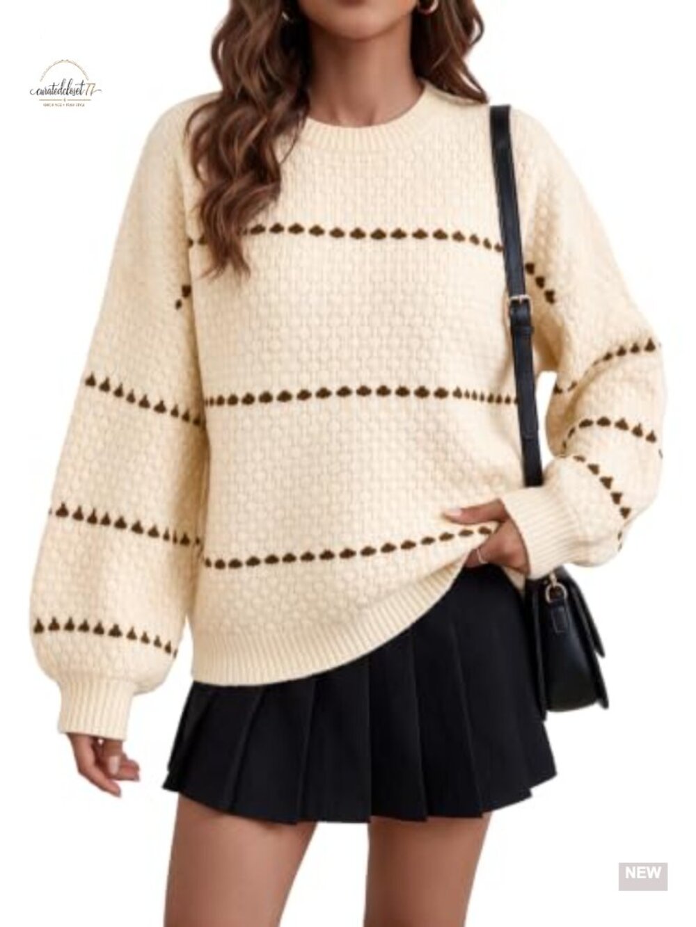 Oversized Chunky Knit Puff Sleeve Pullover Sweater Womens